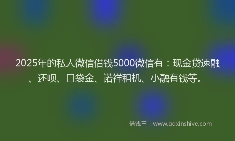 2025年的私人微信借钱5000微信有：现金贷速融、还呗、口袋金、诺祥租机、小融有钱等。
