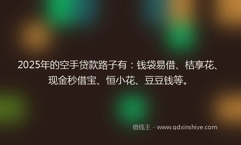 2025年的空手贷款路子有：钱袋易借、桔享花、现金秒借宝、恒小花、豆豆钱等。