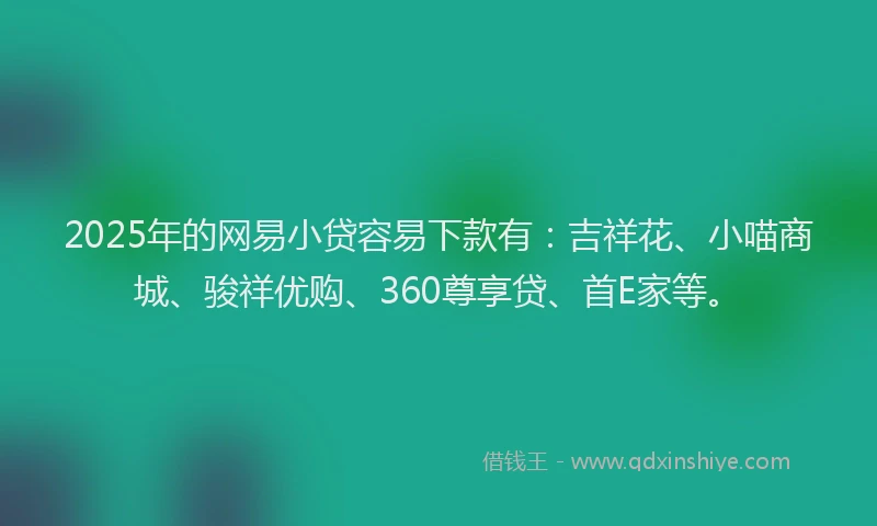 2025年的网易小贷容易下款有：吉祥花、小喵商城、骏祥优购、360尊享贷、首E家等。