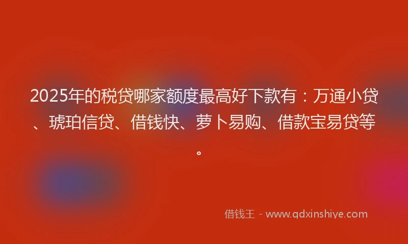 2025年的税贷哪家额度最高好下款有：万通小贷、琥珀信贷、借钱快、萝卜易购、借款宝易贷等。