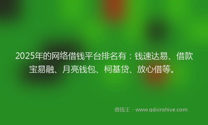 2025年的网络借钱平台排名有：钱速达易、借款宝易融、月亮钱包、柯基贷、放心借等。