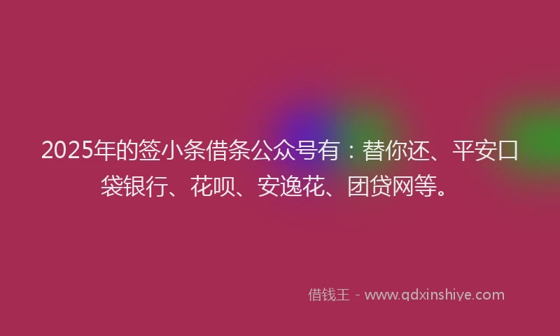 2025年的签小条借条公众号有：替你还、平安口袋银行、花呗、安逸花、团贷网等。