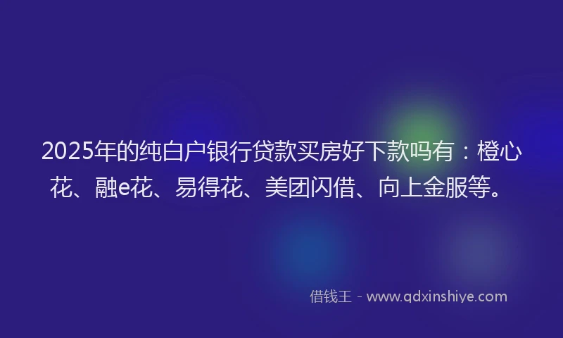 2025年的纯白户银行贷款买房好下款吗有：橙心花、融e花、易得花、美团闪借、向上金服等。