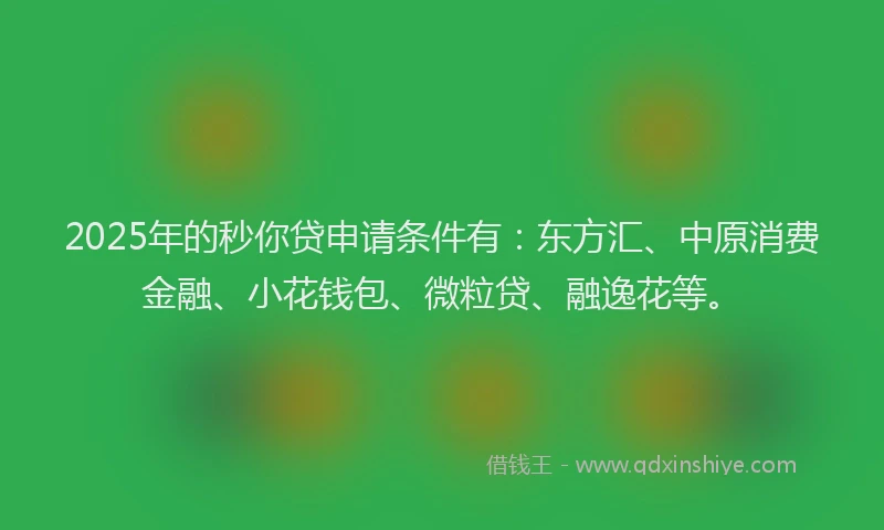 2025年的秒你贷申请条件有：东方汇、中原消费金融、小花钱包、微粒贷、融逸花等。
