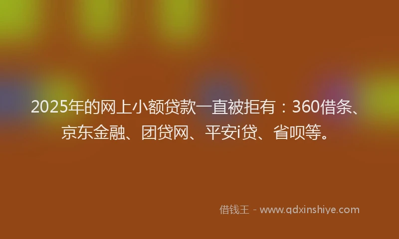 2025年的网上小额贷款一直被拒有：360借条、京东金融、团贷网、平安i贷、省呗等。