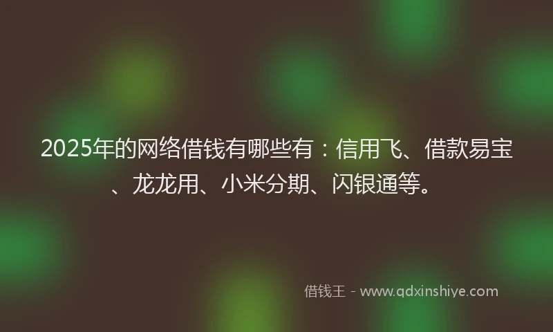 2025年的网络借钱有哪些有：信用飞、借款易宝、龙龙用、小米分期、闪银通等。