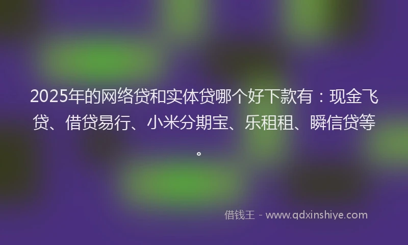 2025年的网络贷和实体贷哪个好下款有：现金飞贷、借贷易行、小米分期宝、乐租租、瞬信贷等。