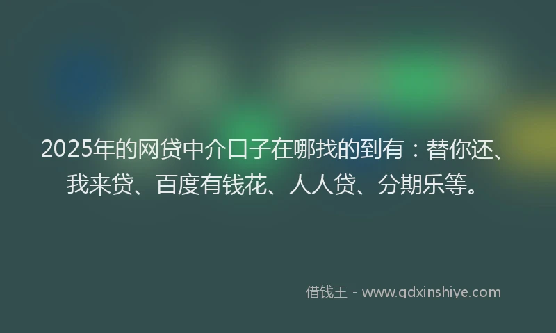 2025年的网贷中介口子在哪找的到有：替你还、我来贷、百度有钱花、人人贷、分期乐等。