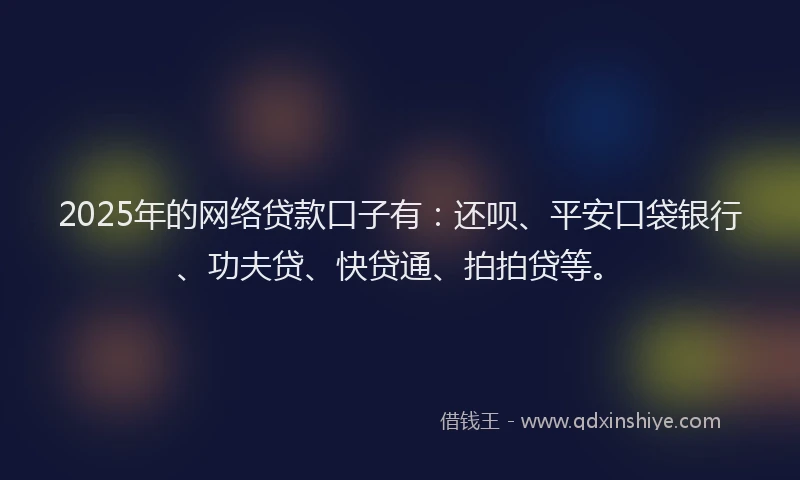 2025年的网络贷款口子有：还呗、平安口袋银行、功夫贷、快贷通、拍拍贷等。