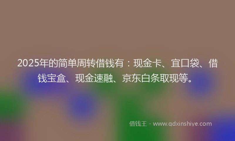 2025年的简单周转借钱有：现金卡、宜口袋、借钱宝盒、现金速融、京东白条取现等。