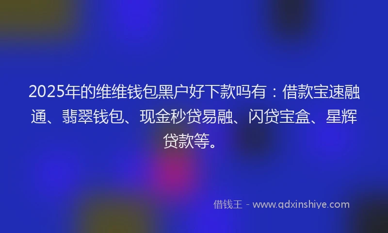 2025年的维维钱包黑户好下款吗有：借款宝速融通、翡翠钱包、现金秒贷易融、闪贷宝盒、星辉贷款等。