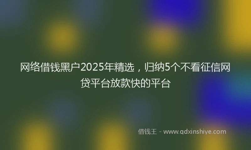 网络借钱黑户2025年精选，归纳5个不看征信网贷平台放款快的平台