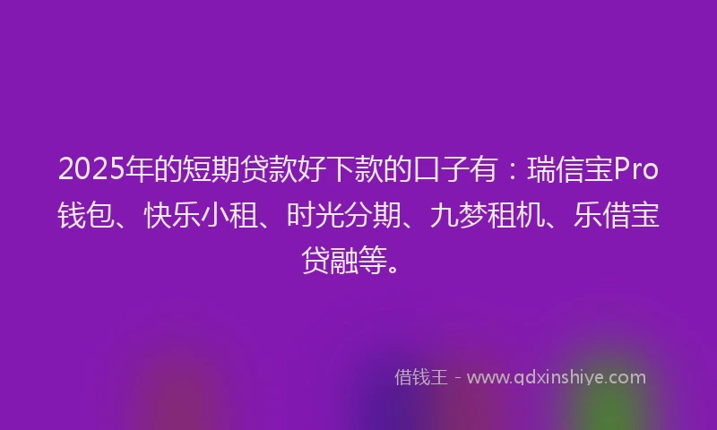 2025年的短期贷款好下款的口子有：瑞信宝Pro钱包、快乐小租、时光分期、九梦租机、乐借宝贷融等。