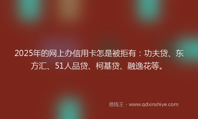 2025年的网上办信用卡怎是被拒有：功夫贷、东方汇、51人品贷、柯基贷、融逸花等。