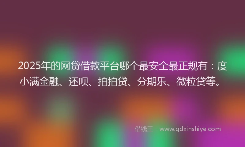 2025年的网贷借款平台哪个最安全最正规有：度小满金融、还呗、拍拍贷、分期乐、微粒贷等。
