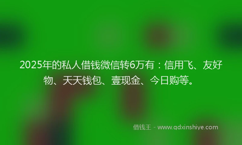 2025年的私人借钱微信转6万有：信用飞、友好物、天天钱包、壹现金、今日购等。