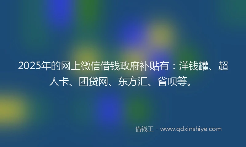 2025年的网上微信借钱政府补贴有：洋钱罐、超人卡、团贷网、东方汇、省呗等。