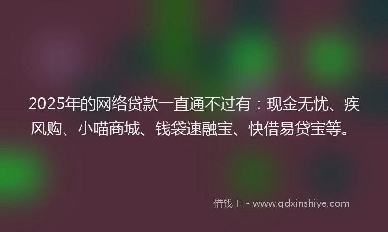 2025年的网络贷款一直通不过有：现金无忧、疾风购、小喵商城、钱袋速融宝、快借易贷宝等。