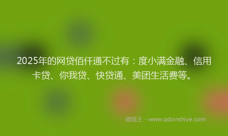 2025年的网贷佰仟通不过有：度小满金融、信用卡贷、你我贷、快贷通、美团生活费等。
