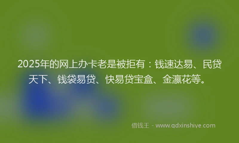 2025年的网上办卡老是被拒有：钱速达易、民贷天下、钱袋易贷、快易贷宝盒、金瀛花等。