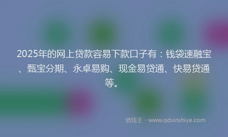 2025年的网上贷款容易下款口子有：钱袋速融宝、甄宝分期、永卓易购、现金易贷通、快易贷通等。
