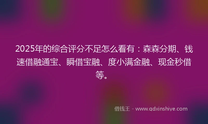 2025年的综合评分不足怎么看有：森森分期、钱速借融通宝、瞬借宝融、度小满金融、现金秒借等。