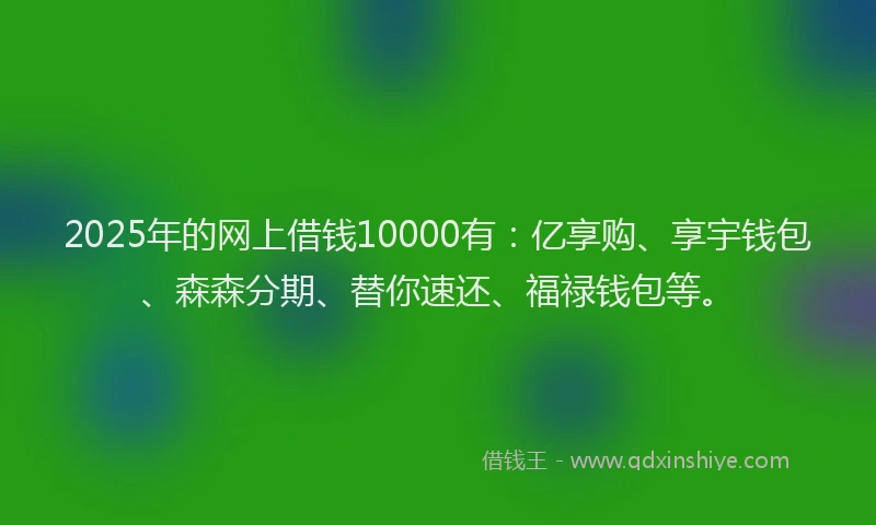 2025年的网上借钱10000有：亿享购、享宇钱包、森森分期、替你速还、福禄钱包等。