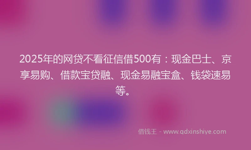 2025年的网贷不看征信借500有：现金巴士、京享易购、借款宝贷融、现金易融宝盒、钱袋速易等。