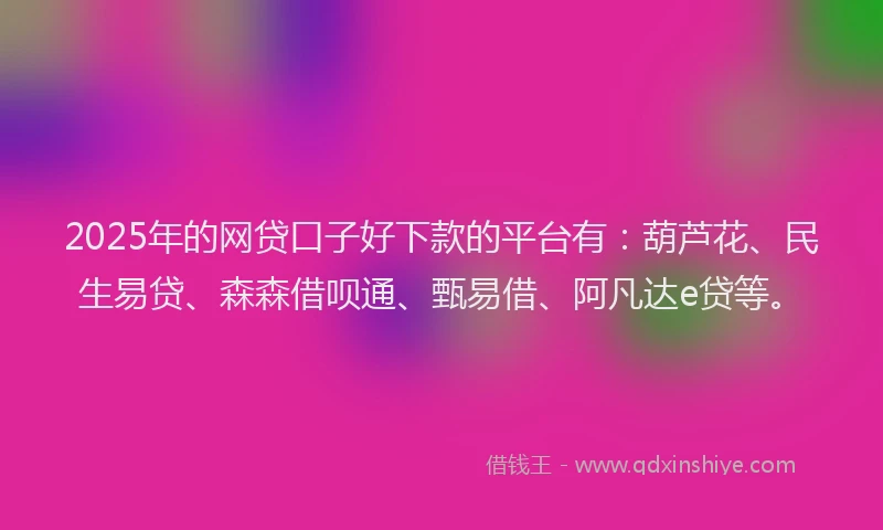 2025年的网贷口子好下款的平台有：葫芦花、民生易贷、森森借呗通、甄易借、阿凡达e贷等。