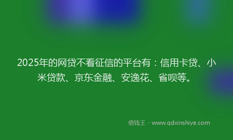2025年的网贷不看征信的平台有：信用卡贷、小米贷款、京东金融、安逸花、省呗等。