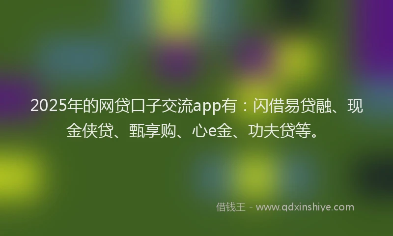 2025年的网贷口子交流app有：闪借易贷融、现金侠贷、甄享购、心e金、功夫贷等。