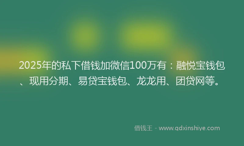 2025年的私下借钱加微信100万有：融悦宝钱包、现用分期、易贷宝钱包、龙龙用、团贷网等。
