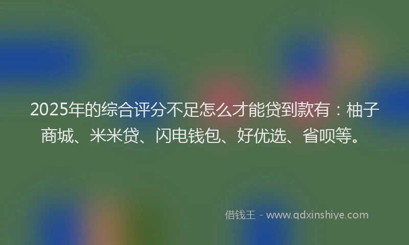 2025年的综合评分不足怎么才能贷到款有：柚子商城、米米贷、闪电钱包、好优选、省呗等。