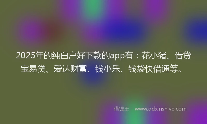 2025年的纯白户好下款的app有：花小猪、借贷宝易贷、爱达财富、钱小乐、钱袋快借通等。