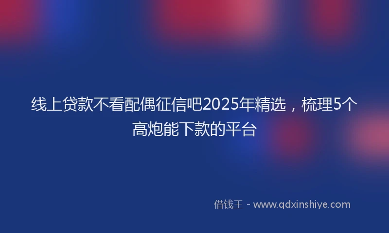 线上贷款不看配偶征信吧2025年精选，梳理5个高炮能下款的平台