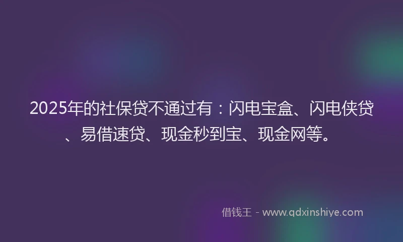 2025年的社保贷不通过有：闪电宝盒、闪电侠贷、易借速贷、现金秒到宝、现金网等。