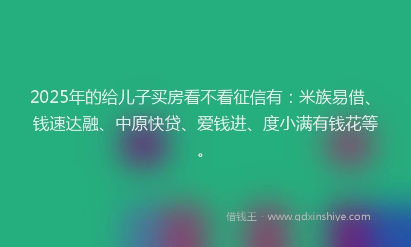 2025年的给儿子买房看不看征信有：米族易借、钱速达融、中原快贷、爱钱进、度小满有钱花等。