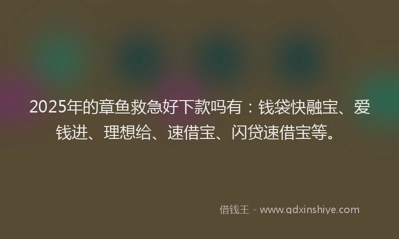 2025年的章鱼救急好下款吗有：钱袋快融宝、爱钱进、理想给、速借宝、闪贷速借宝等。