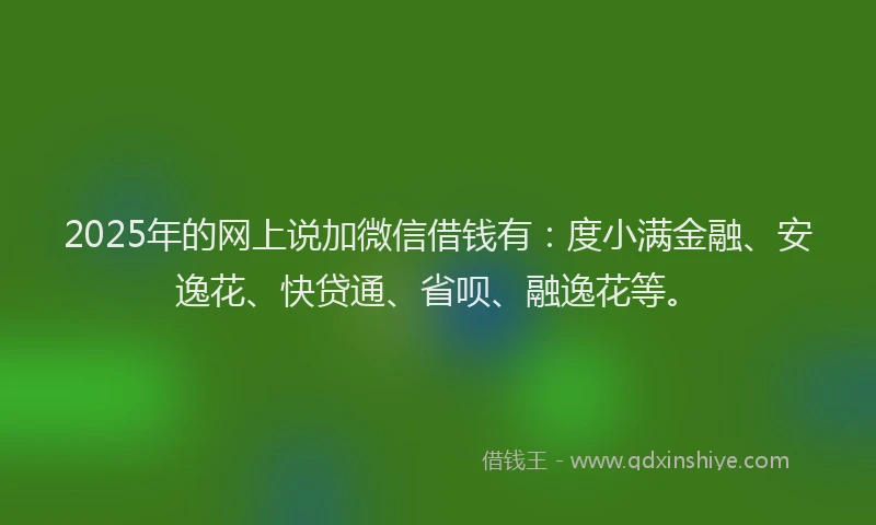 2025年的网上说加微信借钱有：度小满金融、安逸花、快贷通、省呗、融逸花等。