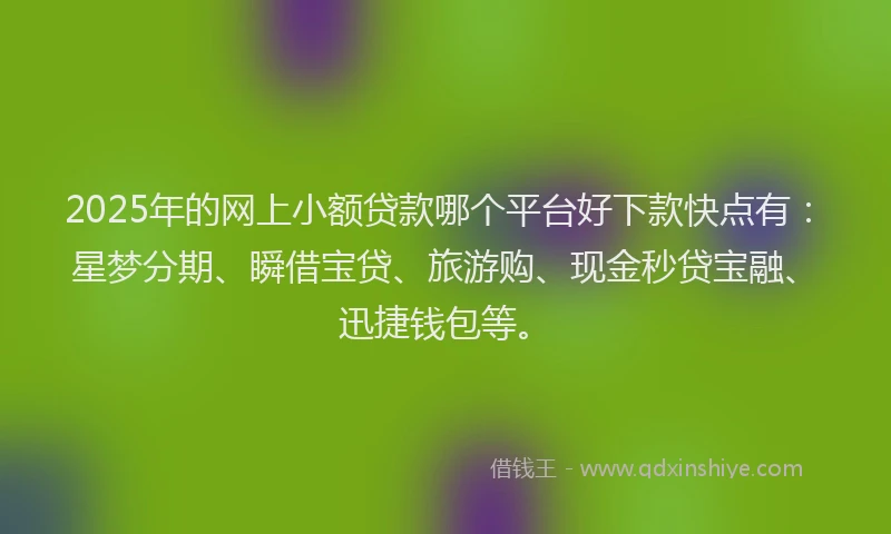 2025年的网上小额贷款哪个平台好下款快点有：星梦分期、瞬借宝贷、旅游购、现金秒贷宝融、迅捷钱包等。