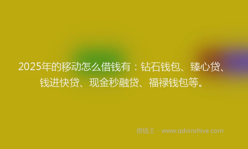 2025年的移动怎么借钱有：钻石钱包、臻心贷、钱进快贷、现金秒融贷、福禄钱包等。