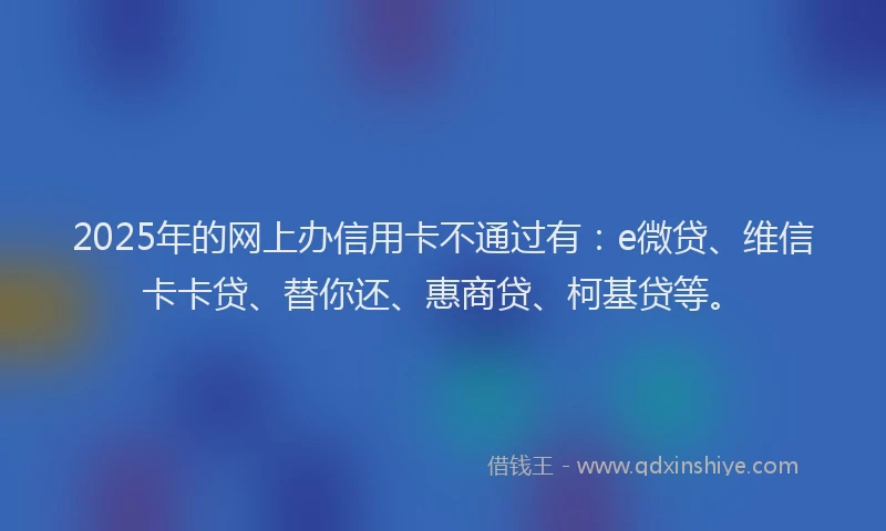 2025年的网上办信用卡不通过有：e微贷、维信卡卡贷、替你还、惠商贷、柯基贷等。