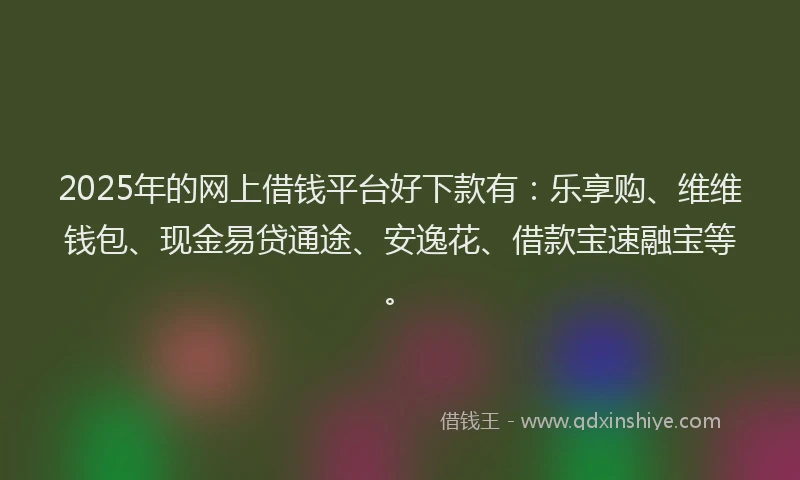 2025年的网上借钱平台好下款有：乐享购、维维钱包、现金易贷通途、安逸花、借款宝速融宝等。