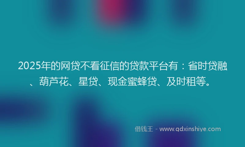 2025年的网贷不看征信的贷款平台有：省时贷融、葫芦花、星贷、现金蜜蜂贷、及时租等。