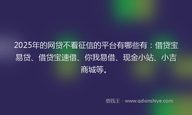 2025年的网贷不看征信的平台有哪些有：借贷宝易贷、借贷宝速借、你我易借、现金小站、小吉商城等。