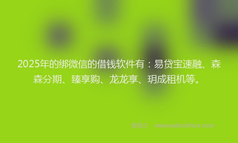 2025年的绑微信的借钱软件有：易贷宝速融、森森分期、臻享购、龙龙享、玥成租机等。
