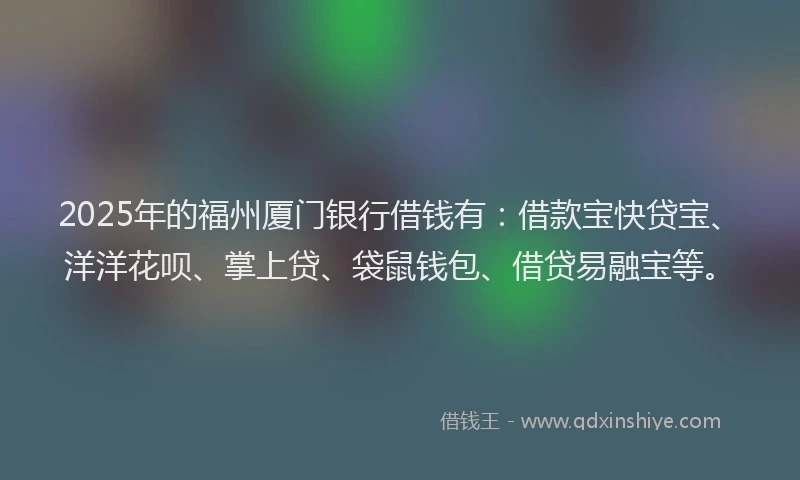 2025年的福州厦门银行借钱有：借款宝快贷宝、洋洋花呗、掌上贷、袋鼠钱包、借贷易融宝等。