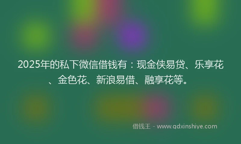 2025年的私下微信借钱有：现金侠易贷、乐享花、金色花、新浪易借、融享花等。