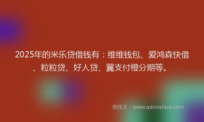 2025年的米乐贷借钱有：维维钱包、爱鸿森快借、粒粒贷、好人贷、翼支付橙分期等。