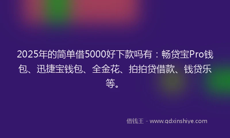 2025年的简单借5000好下款吗有：畅贷宝Pro钱包、迅捷宝钱包、全金花、拍拍贷借款、钱贷乐等。